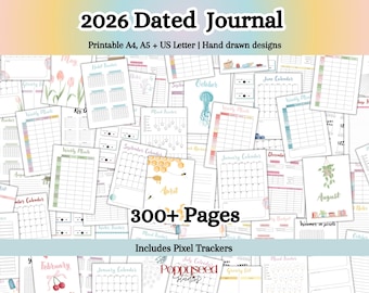 2026 Premade Bullet Journal Printable Bujo Journal Template Colorful Planner Journal Pages for Beginners Journal Habit Mood Trackers Pixel