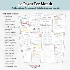 Plantilla imprimible para Bullet Journal 2026: Páginas coloridas para planificar y organizar hábitos. Ideal para principiantes. Seguimiento de hábitos y estado de ánimo. Diseño pixelado. imagen 2