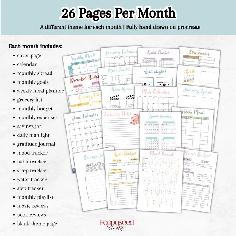 Plantilla imprimible para Bullet Journal 2026: Páginas coloridas para planificar y organizar hábitos. Ideal para principiantes. Seguimiento de hábitos y estado de ánimo. Diseño pixelado. imagen 2