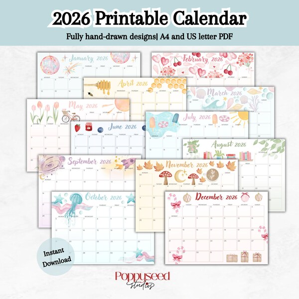 2026 Drawn Calendar - Etsy