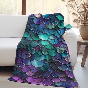 Mermaid Scales Velveteen Blanket, Cuddle Blanket, Spring Decor, Couch Throw, Gift for Her, Mermaid Decor, Housewarming Gift, Summer Blanket