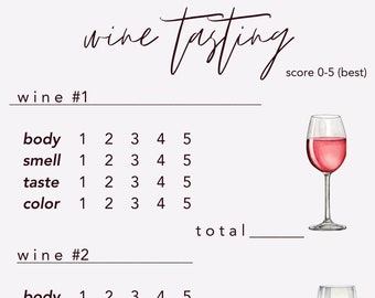 Wine Tasting Score Card | Printable Wine Evaluation Sheet (Digital Download)
