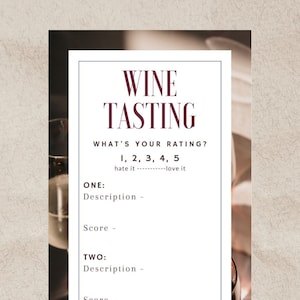 Wine Tasting Sheet | Wine Tasting Card Printable | Wine Tasting Card | Wine Tasting Party | Wine Tasting Score Card | Printable Wine Card