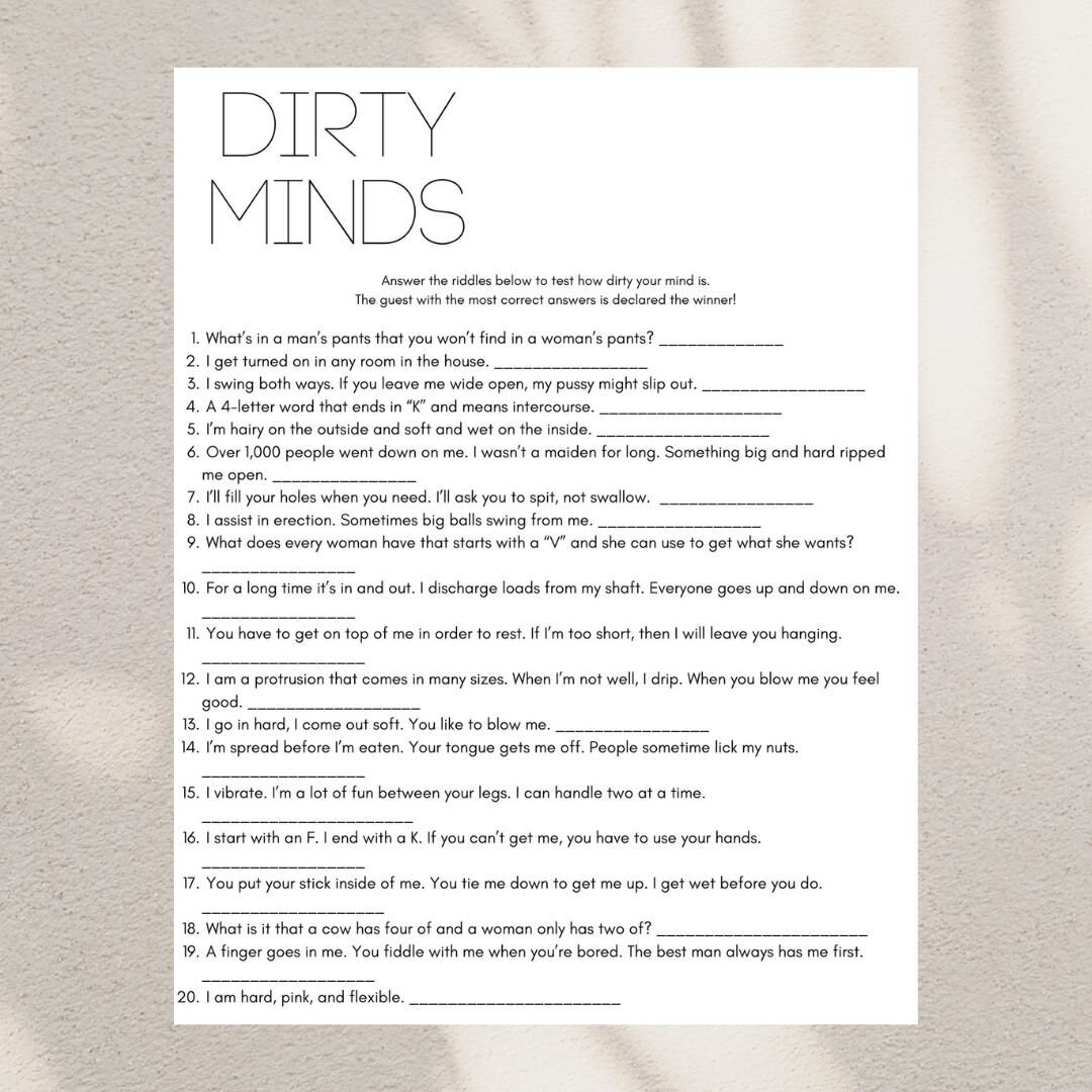 Dirty Minds Game Dirty Minds Card Printable Bachelorette Party ...