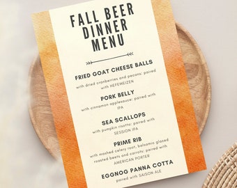 Fall Beer Dinner Menu | Printable Pairing Card (Digital Download)