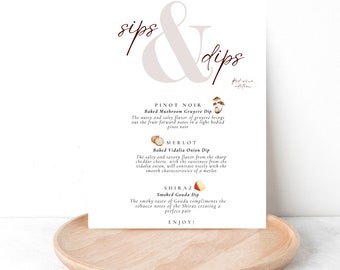 Red Wine Dinner Menu Printable | Sips & Dips Card (Digital Download)