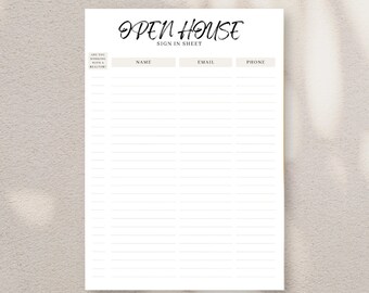 Real Estate Open House Sign-In Sheet | Printable Lead Gen (Digital Download)