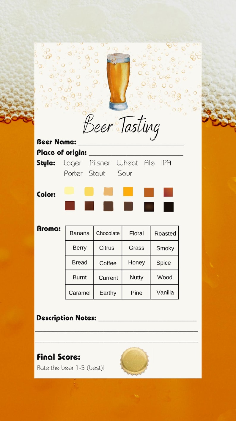 Beer Tasting Score Card | Printable Beer Review (PDF Pattern) - Etsy