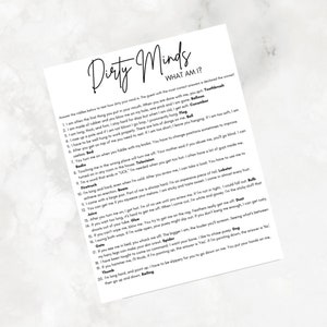 Vuile geesten spel | Dirty Minds-kaart afdrukbaar | Vrijgezellenfeest | Vrijgezellenspellen | Bruiloft Douche Spel | Bruidsdouche | AFDRUKBAAR