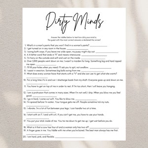 Dirty Minds Game | Dirty Minds Card Printable | Bachelorette Party | Bachelorette Games | Wedding Shower Game | Bridal Shower | PRINTABLE