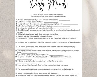 Dirty Minds Game | Bachelorette Party, Bridal Shower (Printable)