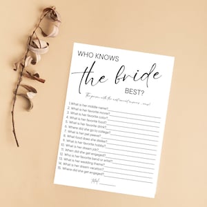 Who Knows the Bride Best Game | Game Card Printable | Bachelorette Party | Bachelorette Games | Wedding Shower Game | Bridal Shower |