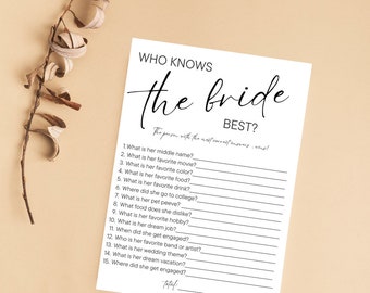 Who Knows Bride Best Game | Bridal Shower, Bachelorette (Game Card Printable)