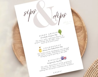 Wine and Dip Pairing Menu | Sips & Dips Party (Digital Download)