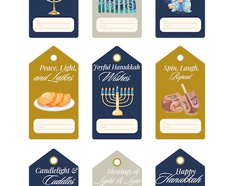 Hanukkah Gift Tags, Holiday Present Labels (Digital Download)
