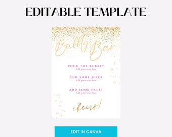 Editable Bubbly Bar Sign Template | Printable Drink Menu (Digital Download)