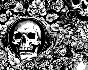 Patrón sin costuras de calavera y filigrana SVG