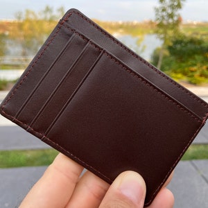 Christmas Gift for Husband, Personalized Slim Leather Wallet for Men, RFID Minimalist Cardholder, Handwriting Custom Slim Wallet for Men