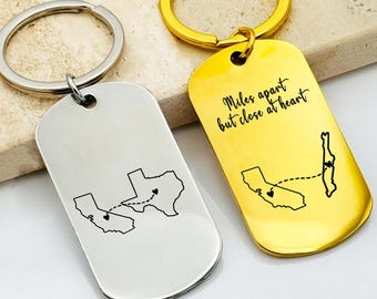 Engraved Country Keychain, Long Distance Gift, Stainless Steel