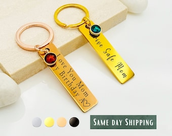 Personalized Birthstone Keychain • Handwriting Engraved Stainless Steel