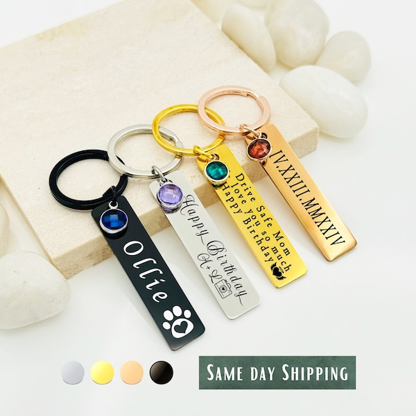 Personalized Birthstone Keychain • Birthstone Keychain • Handwriting Engraving • Custom Keychain • Gift for Boyfriend • Girlfriend