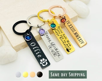 Personalized Birthstone Keychain • Handwriting Engraving, Stainless Steel