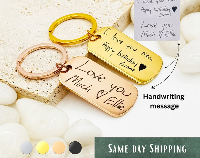 Engraved Handwriting Keychain • Personalized Stainless Steel Gift