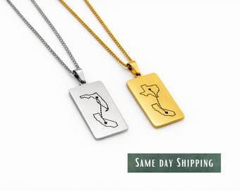 Personalized Country State Map Necklace, Couple Gift, Long Distance Gift