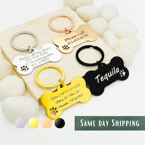 Custom Bone Dog Tag - Personalisierte Haustier ID, Edelstahl Schlüsselanhänger