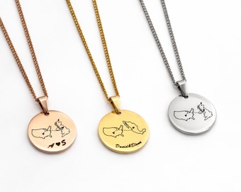 Personalized Country and State Necklace, Long Distance Gift, Two Home Necklace