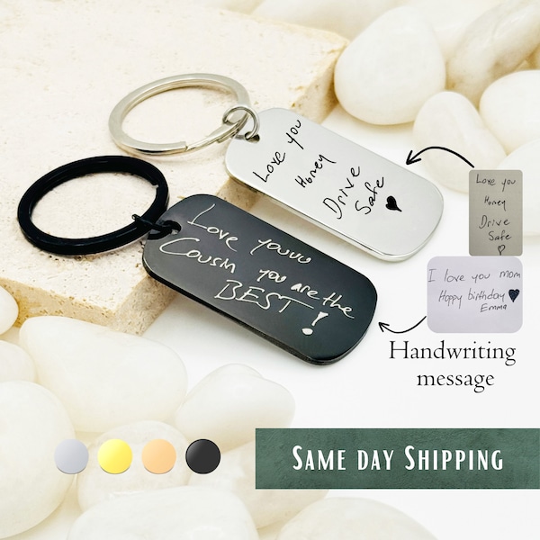 Engraved Handwriting Keychain • Personalized Stainless Steel Gift