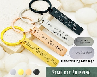 Actual Handwriting Keychain • Bar Keychain • Handwriting Engraving • Friends Gift • Gift for Boyfriend • Dad Gift • Family Gift