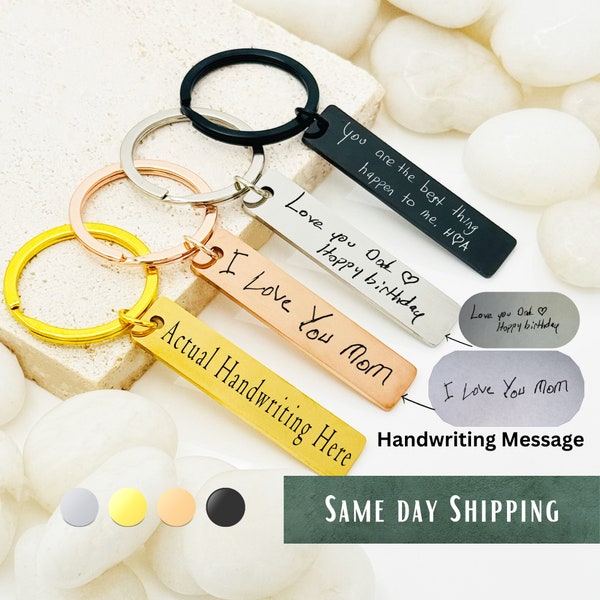 Actual Handwriting Keychain • Bar Keychain • Handwriting Engraving • Friends Gift • Gift for Boyfriend • Dad Gift • Family Gift