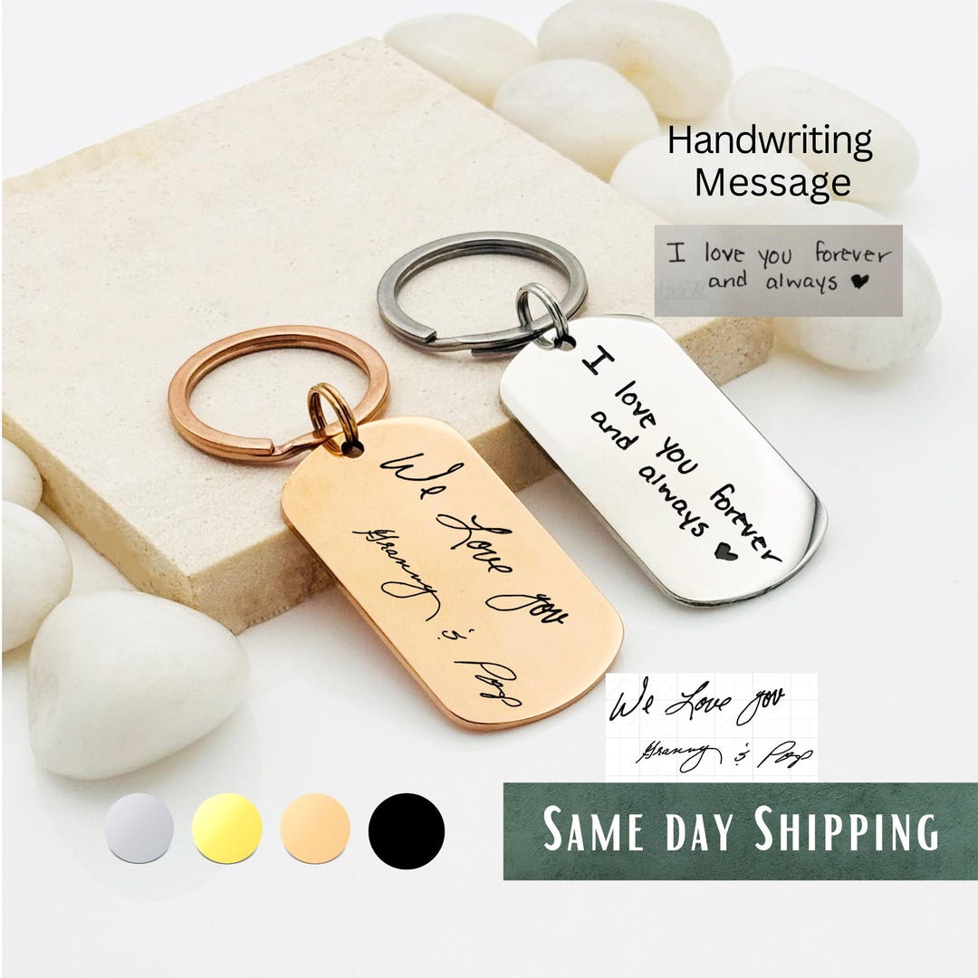 Engraved Handwriting Keychain • Personalized Stainless Steel Double ...
