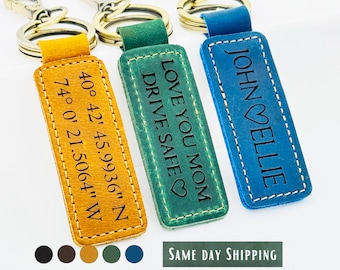 Personalized Authentic Leather Keychain • Genuine Leather Key Chain • Custom Logo • Custom Gift, Personalized Gift