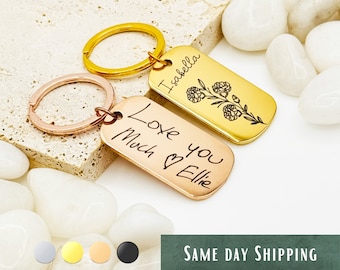 Engraved Personalized Birthstone Key Chain, Birthday Gift, Christmas Gift