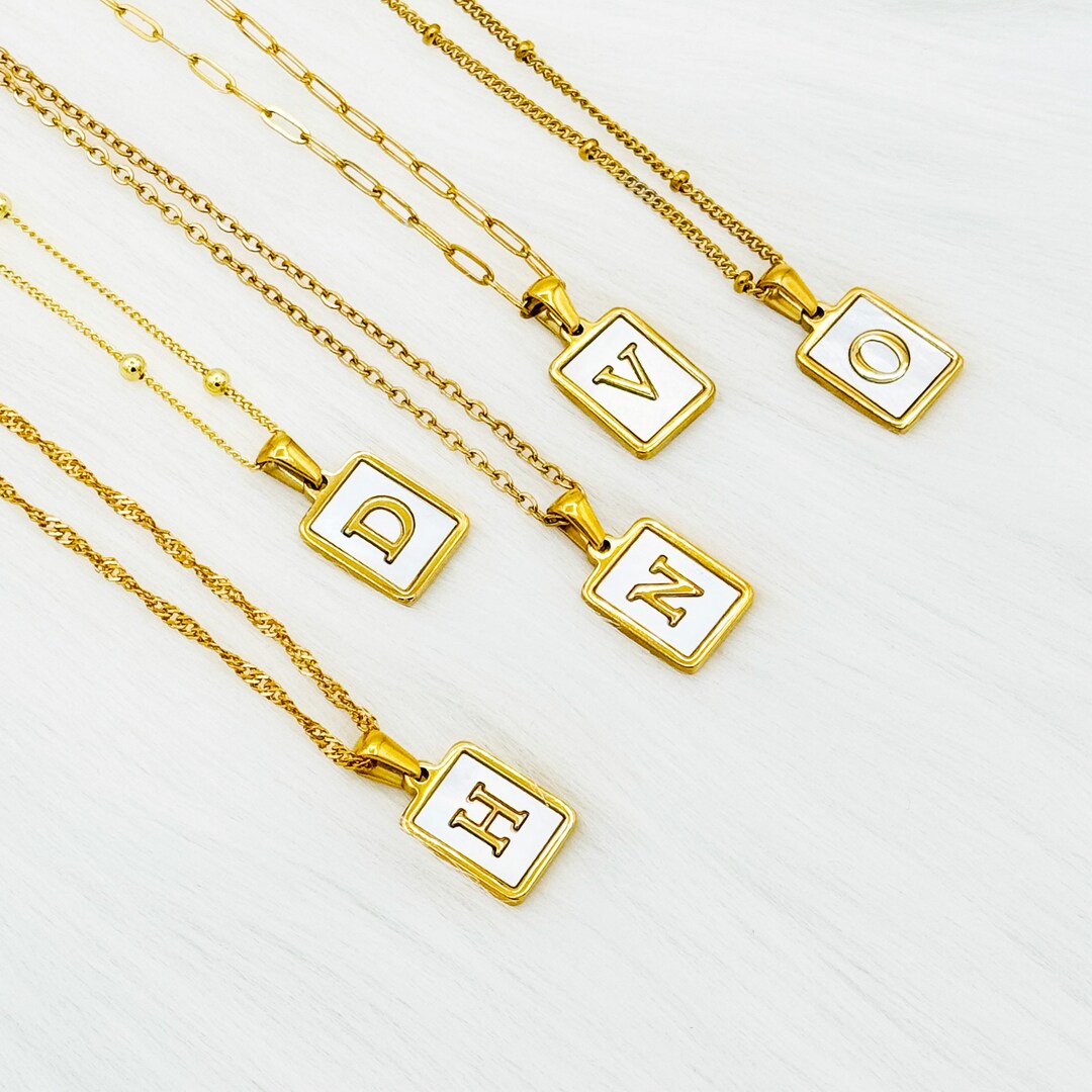 Pearl Gold Letter Necklace, Initial Necklace for Women, Letter Necklace