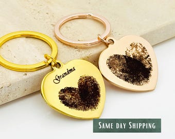 Custom Fingerprint Heart Keychain, Stainless Steel Memorial Keepsake