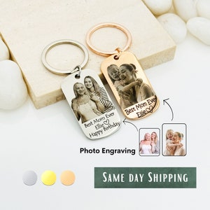 Personalized Photo Engraved Keychain, Stainless Steel, Custom Portrait Gift