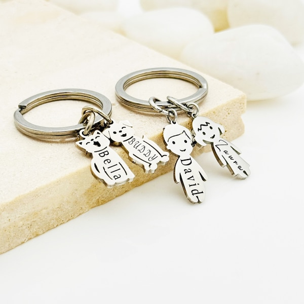 Engraved Personalized Family Key Chain, Cat, Dog And Family Members Key Chain, Birthday Gift, Christmas Gift, Personalized Gift