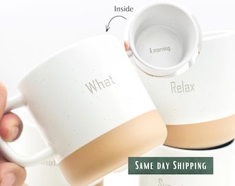 Koffiemok met verborgen boodschap • Inhoud: 355 ml • Gepersonaliseerde gravure • Kerstcadeau