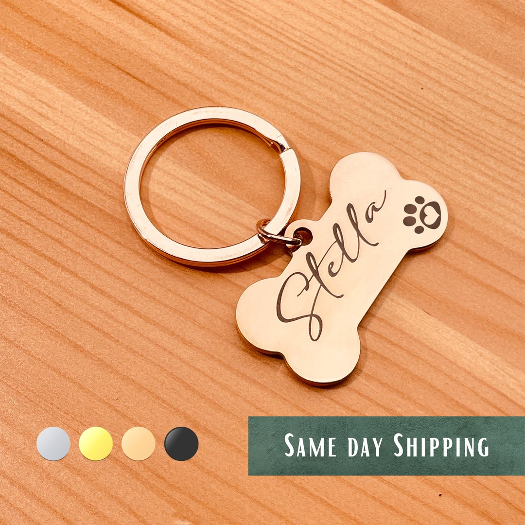 Engraved Personalized Bone Dog Tag Bone Shaped Key Chain Etsy