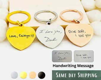 Handwriting Engraved Heart Keychain • Personalized Stainless Steel Gift