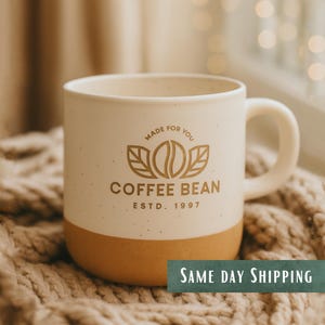 Two-tone Custom Logo Engraved Coffee Mug, Deep Logo Engraving, Personalized Mugs (12 FL OZ)