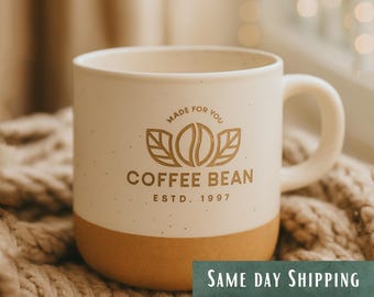Taza de café personalizada bicolor con logotipo grabado, grabado profundo del logotipo, tazas personalizadas (355 ml)