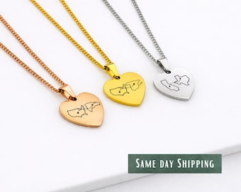 Heart Country and State Necklace, Custom Long Distance Gift, Two Home Necklace