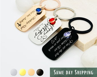 Custom Handwriting Engraved Keychain • Personalized Birthstone Keychain
