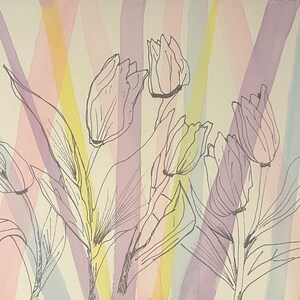 Opere d'arte originali, pittura ad acquerello/pennarello originale "sprung too", pittura di tulipani, opere d'arte di tulipani Theo Tams, primavera, pittura di Pasqua