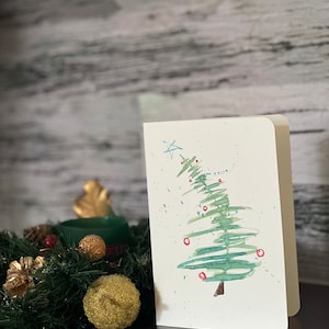 Cartoline di Natale originali ad acquerello, cartoline di Natale dipinte a mano, albero astratto, arte originale, Theo Tams, regali di Natale, Natale, cartolina di Natale