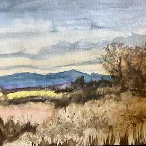 Original Artwork, Watercolor Original Painting &quot;almost there&quot;, watercolor landscape, Fernie BC, Pincher Creek, Moutains, Prairie painting